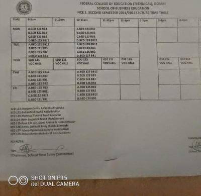 FCET Gombe 1st semester Lectures Timetable 2021/2022