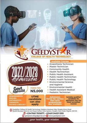 GeedyStar College of Health Technology 2022/2023 Admission