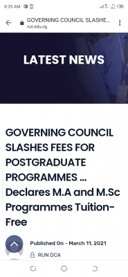 RUN slashes fees for postgraduate programmes, M.A and M.Sc programmes now tuition-free