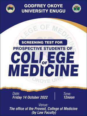 Godfrey Okoye University's Post-UTME screening for college of medicine, 2022/2023