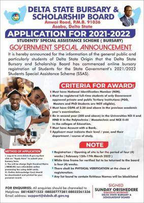 Delta State bursary application for 2021/2022 session