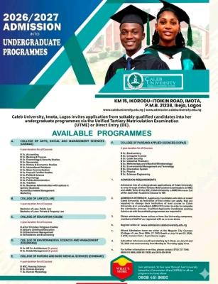 Caleb University Post-UTME/DE 2026: Cut-off mark, Eligibility and Registration Details