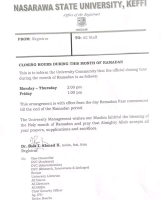NSUK adjusts work hours for Ramadan