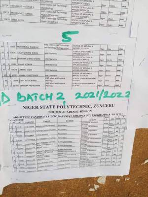 Niger State Poly 2nd Batch ND admission list, 2021/2022