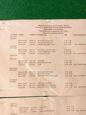 Umaru Ali Shinkafi Polytechnic 1st semester exam timetable for 2020/2021 session