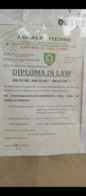 Kaduna Polytechnic 2022/2023 diploma in law admission
