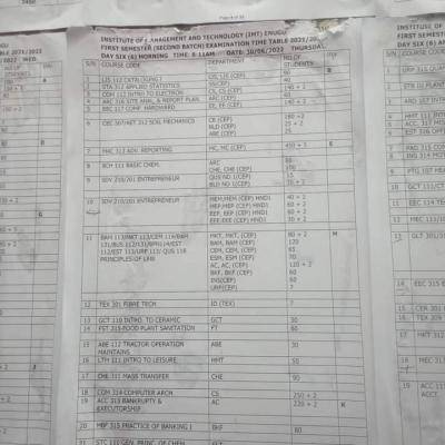 IMT Enugu Batch 2 examination timetable, 2021/2022