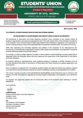 UNIUYO Students’ Union enforces advertisement and publicity regulations