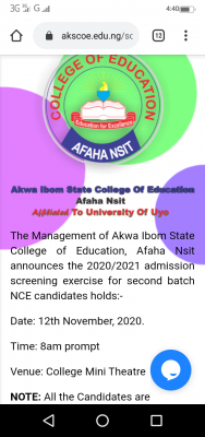 AKSCOE 2nd Batch Post-UTME screening date for 2020/2021 session