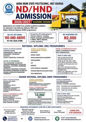 Akwa Poly Post-UTME 2026: Cut-off mark, Eligibility and Registration Details