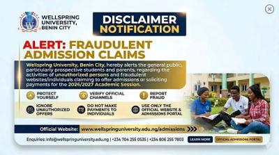 Wellspring University issues admission disclaimer notice
