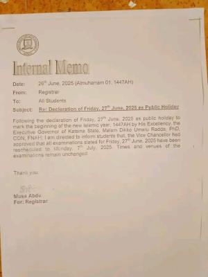 UMYUK reschedules examination slated to start 27th June