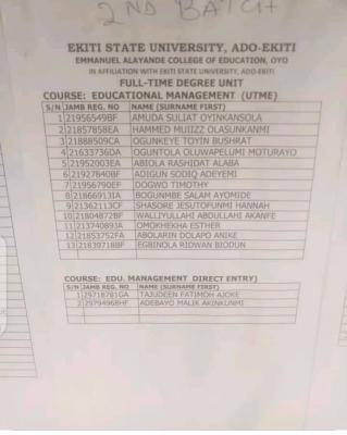 Emmanuel Alayande COE 2nd Batch degree admission list for 2020/2021 session