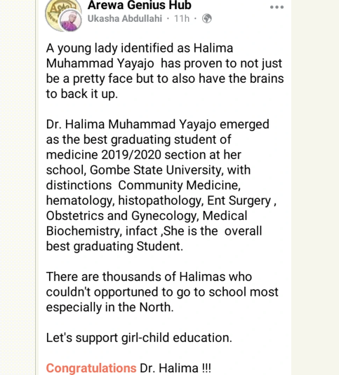 Meet pretty GOMSU best graduating student of medicine, Dr Halima Yayajo