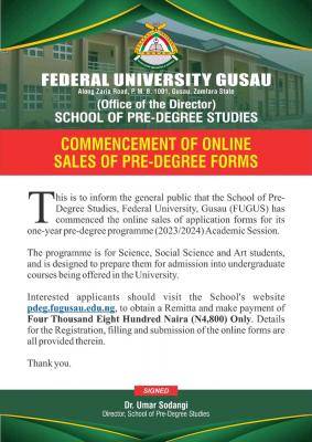 Federal University Gusau commences sales of Pre-Degree form, 2023/2024