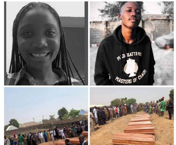 Photos from the mass burial of Madonna university students burnt to death in road accident
