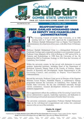 GOMSU reappoints  Prof Danladi Mohammed Umar as deputy Vice-Chancellor (Administration)