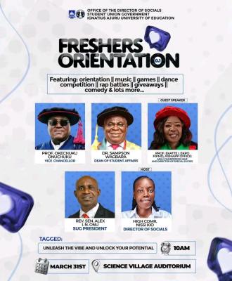 IAUE SUG notice on Orientation Ceremony for Freshmen, 2025/2026