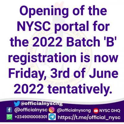 NYSC shifts commencement of 2022 Batch B registration