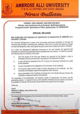 AAU new guidelines for issuance of certificates to graduates