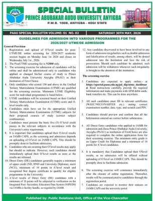 PAAU Post-UTME/DE 2026: Cut-off mark, Eligibility and Registration Details