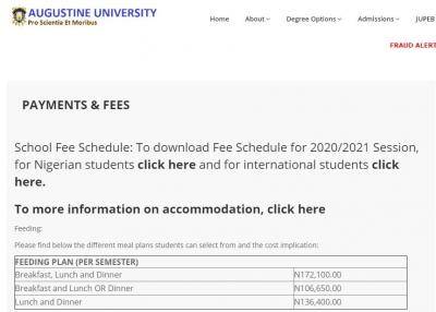 Augustine University school fees for 2020/2021 session
