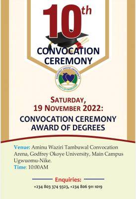 Godfrey Okoye University announces 10th Convocation Ceremony