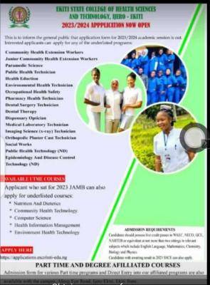 Ekiti State College of Health Science & Technology Ijero Admission Form 2023/2024