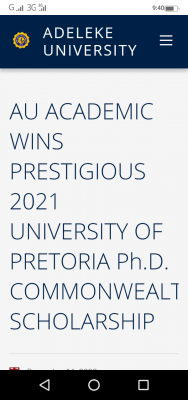 Adeleke University Lecturer wins prestigious 2021 University of Pretoria Ph.D commonwealth scholarship