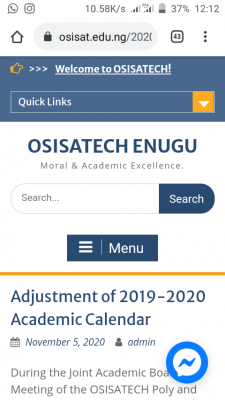 OSISATECH, Enugu revised academic calendar, 2019/2020
