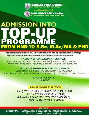 Heritage Poly Admission into Top-Up programme, 2023/2024