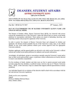 BUK bans on unauthorized use of name and logo on Social Media