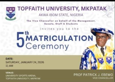 TopFaith University holds 5th matriculation ceremony