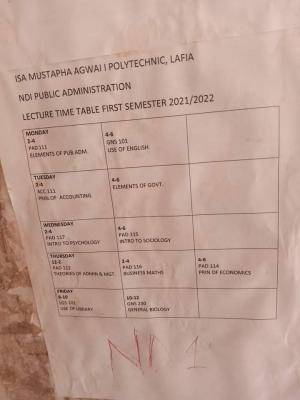 IMAP first semester lecture timetable 2021/2022 Session