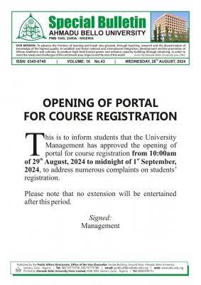 ABU Zaria reopens course registration portal