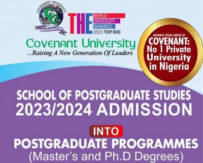 Covenant University postgraduate admission for 2023/2024 session