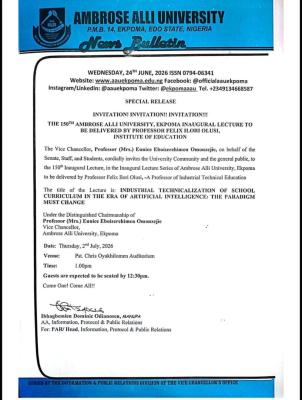 AAU announces 150th Inaugural Lecture