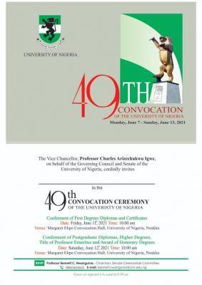 UNN announces events for 49th Convocation Ceremony