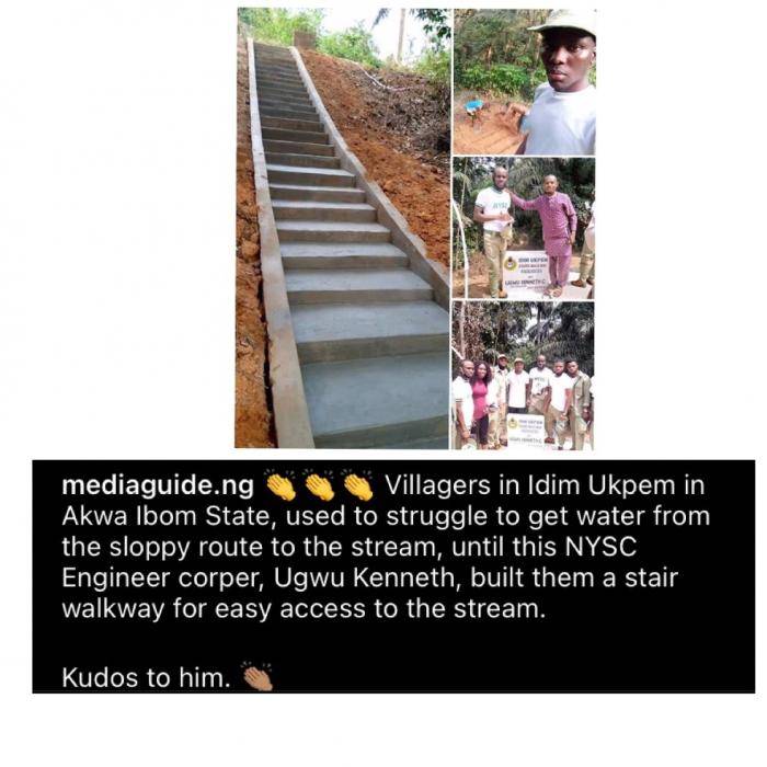 Corps member warm hearts after building a stair walkway for a community