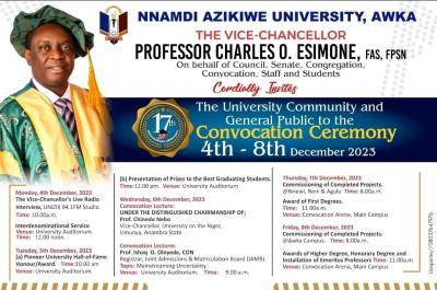 UNIZIK order of events for the 17th convocation ceremony