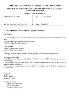 Emmanuel Alayande University of Education students' results now available on school's portal