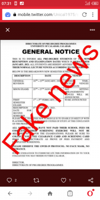 UNICAL disclaimer notice on Predegree programme resumption