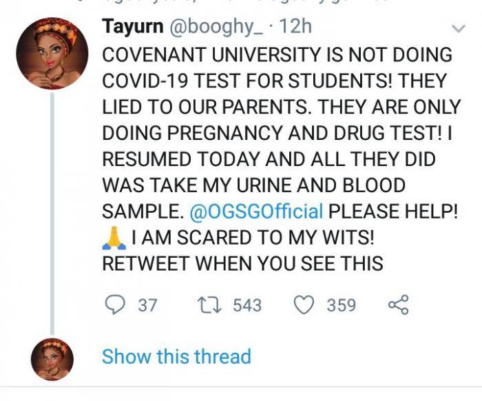 Covenant University Students Accuse the School of Lying about Conducting COVID-19 Tests