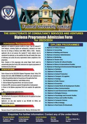 Federal University Lokoja Diploma admission form, 2023/2024