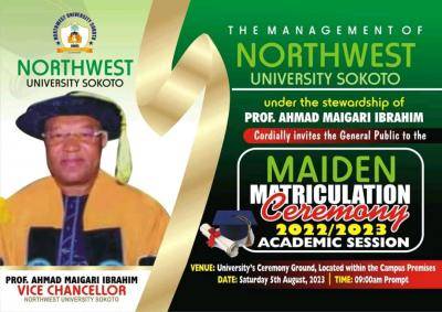 Northwest University, Sokoto maiden matriculation ceremony, 2022/2023