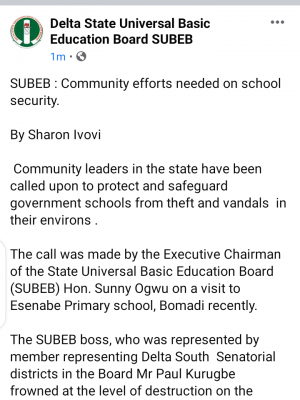 Delta SUBEB calls for community efforts on school security