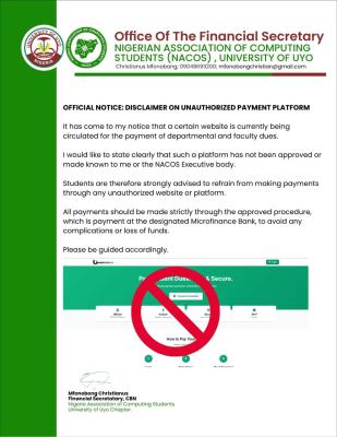 UNIUYO Association of Computing Students disclaimer notice
