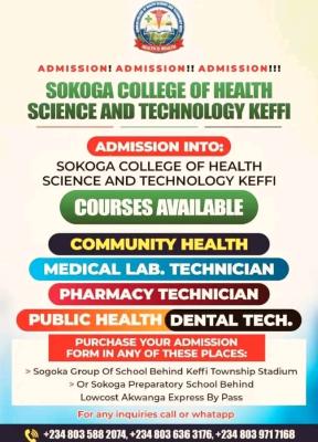 Sokoga College of Health Science and Technology, Keffi commences sales of admission forms