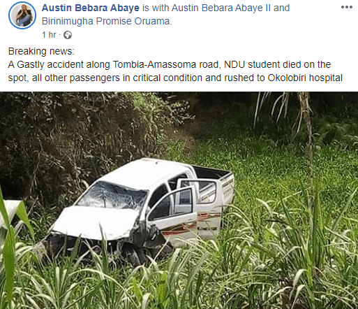Niger Delta University Student Dies in Fatal Road Accident in Bayelsa