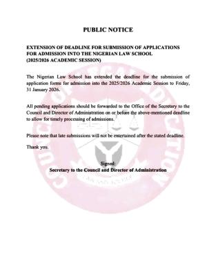 Nigerian Law School extends application deadline, 2025/2026